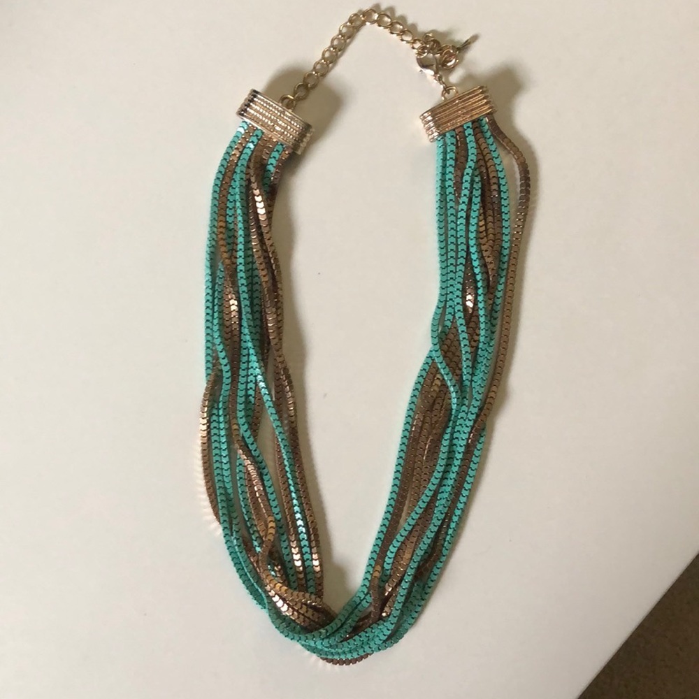 Gold & teal necklace - like new